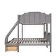 preview thumbnail 7 of 12, Full Over Twin & Twin Bunk Bed, Velvet Triple Bunk Bed with Drawers and Guardrails, Beige