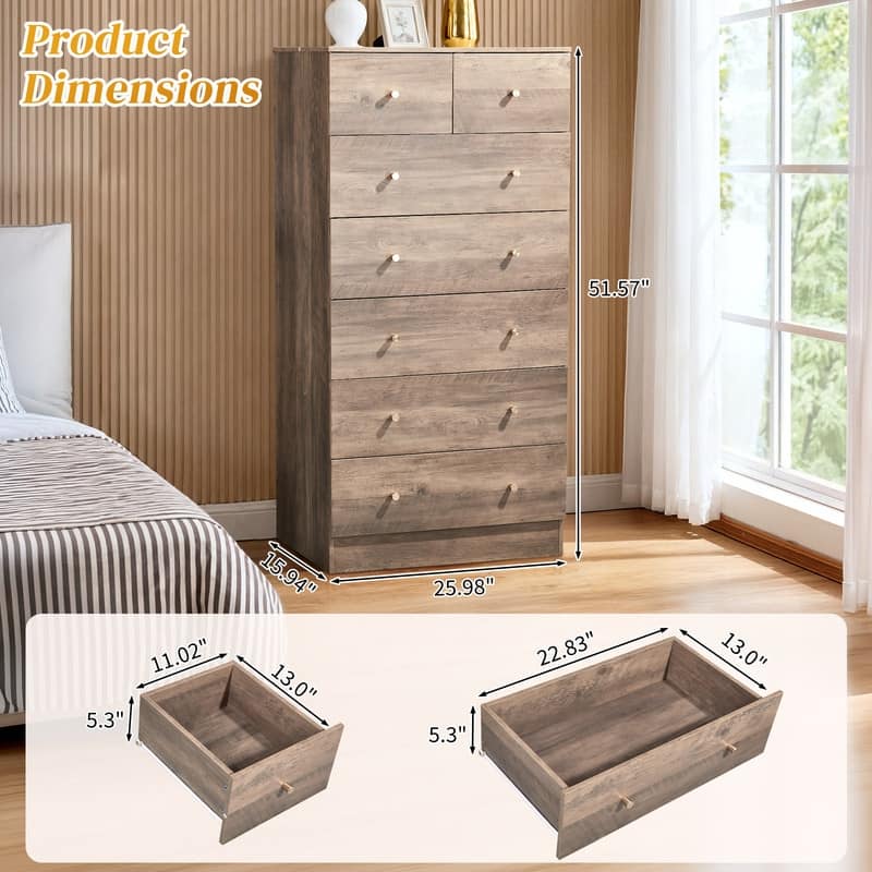 Large 7-Drawer Dresser For Bedroom And Chest Of Drawers With Sturdy Construction Wood Storage Organizer For Closet