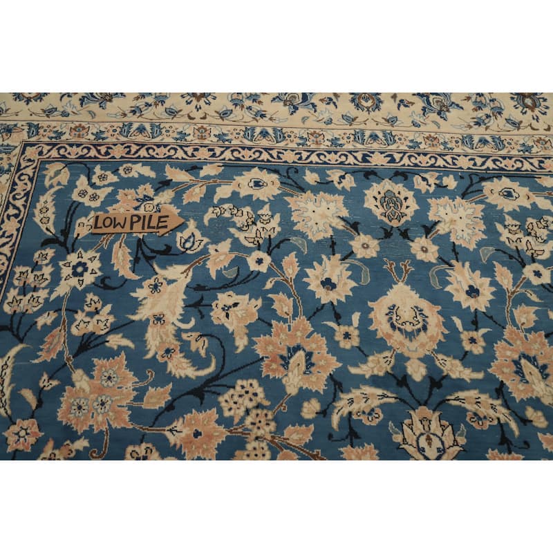 Hand Knotted Oriental 100% Wool Carpet Traditional All-Over Navy Blue & Blues Kashan Area Rug - 12' 6'' X 9' 3''