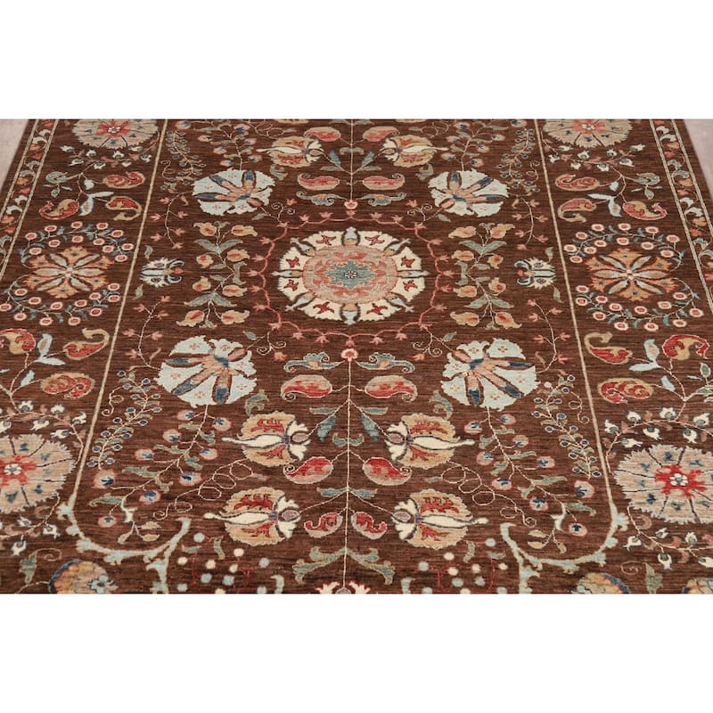 Brown Vegetable Dye Ziegler Oriental Area Rug Handmade Wool Carpet - 7'3" x 9'10"