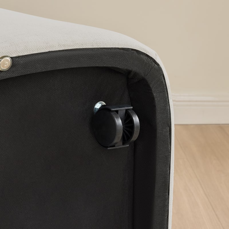 Spruce & Spring Modern Chenille Dining Chair with Casters, Wood Inlay & Hidden Storage