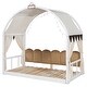 preview thumbnail 20 of 43, Twin Size Extended Pinewood Bed Frame with Arched Roof, Tent, Light Strip, Whiteboard & Trundle for Kids' Sleep Space, Grey