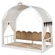 preview thumbnail 25 of 56, Wood Twin Size Bed Frame with Arched Roof, Floor Bed with Light and Curtain, Pull-out Kids Bed for Girls Boys Bedroom