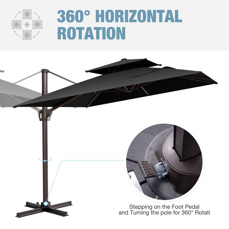VredHom 9x11 FT Rectangular Outdoor Patio Double Top Cantilever Umbrella with Weight Base