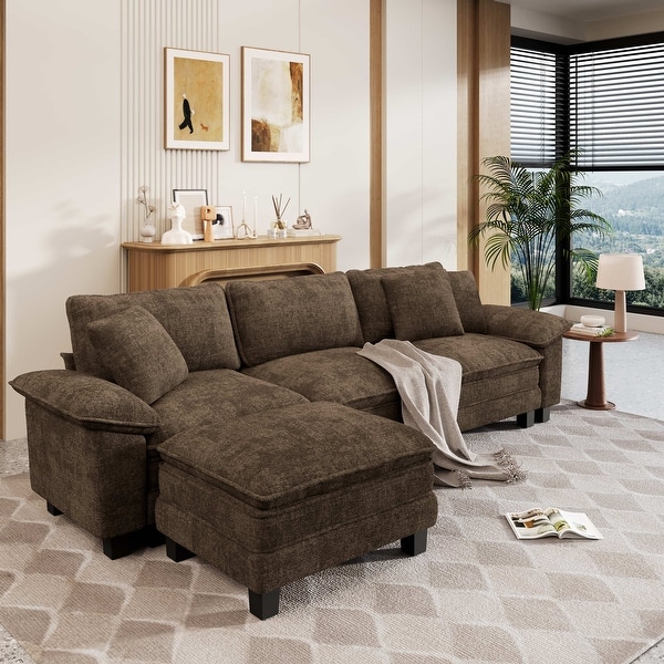 [超美品]CLOUD SOFA | OTTOMAN ブラウン MAISON ARTS Modular Cloud Sectional Sofa with Ottomans and Pillows