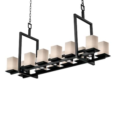 Fusion Montana Matte Black Bridge Chandelier (Short), Opal Square w/ Flat Rim Shade