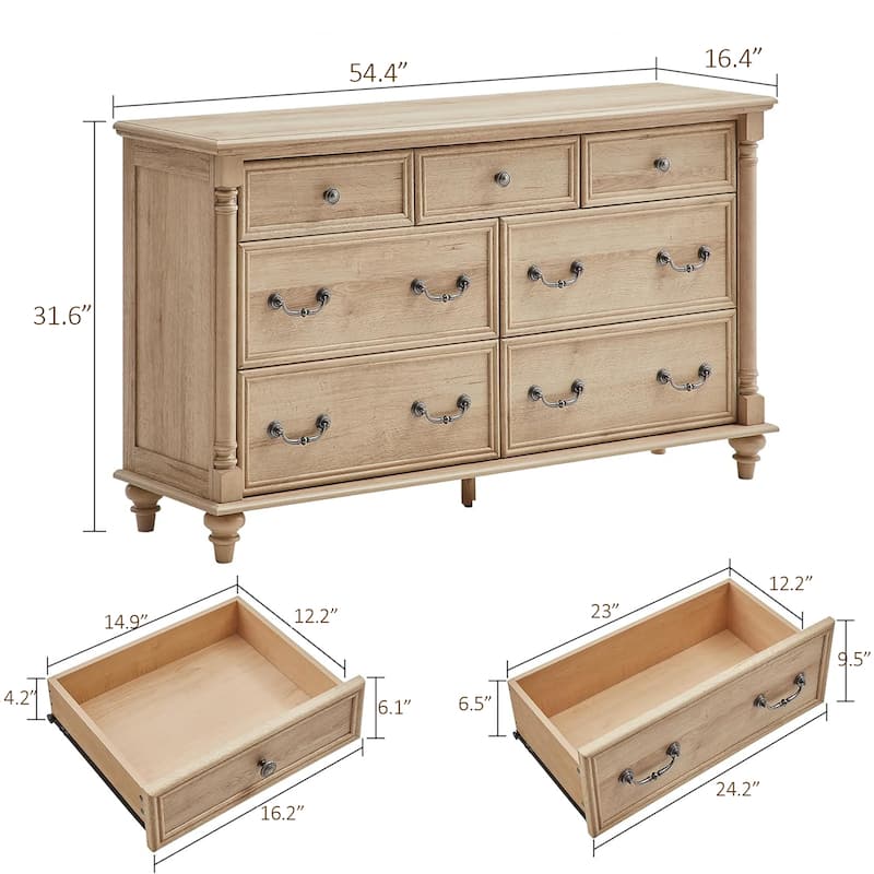 Farmhouse 7 Drawers Dresser, Vintage Chest of Drawers for Living Room