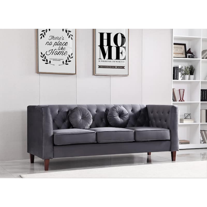 US PRIDE FURNITURE Velvet Classic Chesterfield Sofa with Wood legs