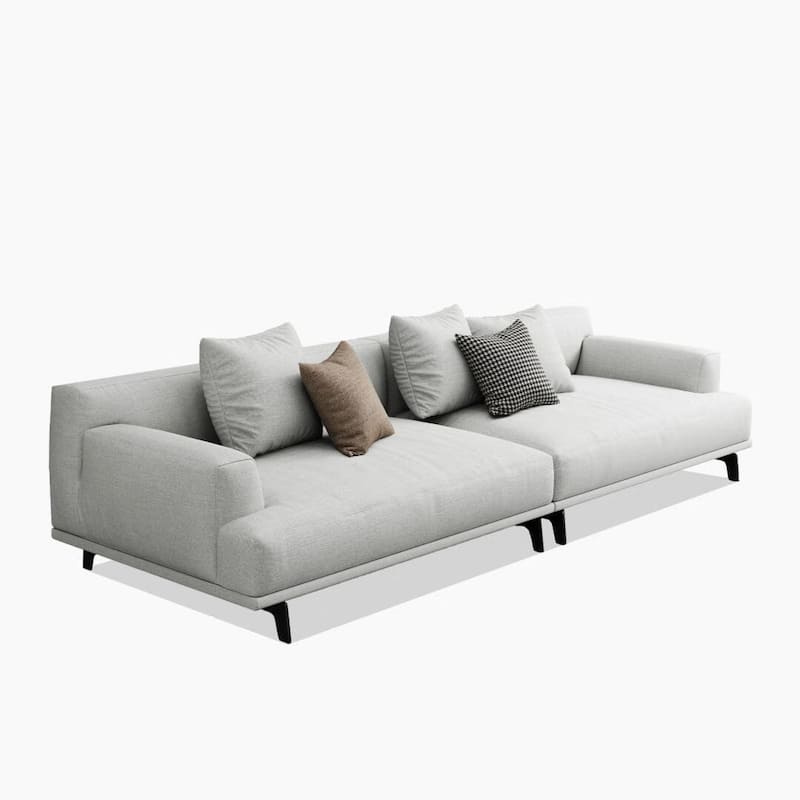 Square Arm Fabric Straight Sofa in Beige