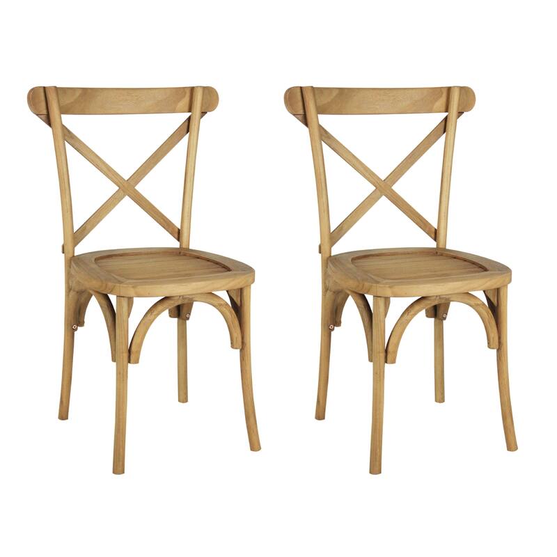 Cassis Classic Traditional X-Back Wood Outdoor Dining Chair, Natural (Set of 2) by JONATHAN Y
