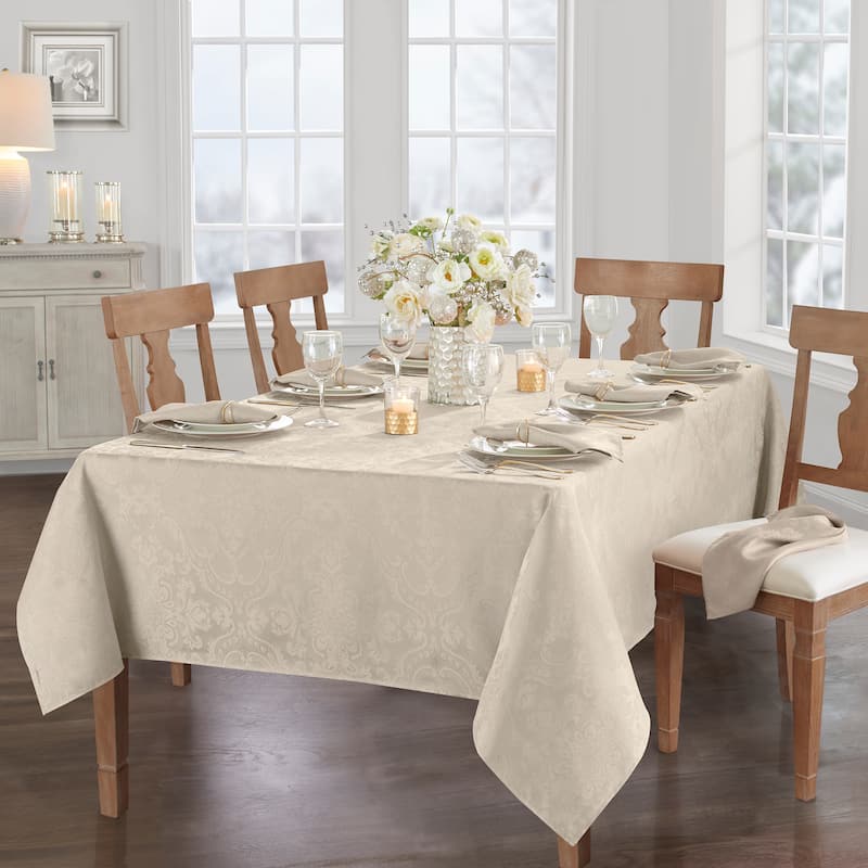 Caiden Elegance Damask Tablecloth - 60"x84" Oblong - Taupe