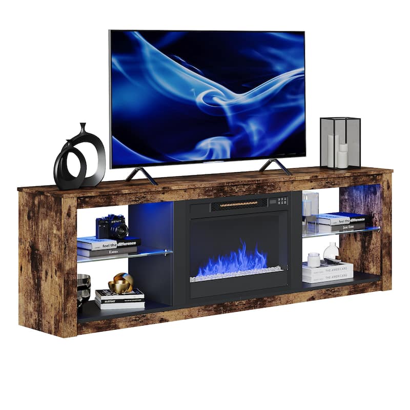 TV Stand for TVs up to 75" with Fireplace, LED Entertainment Center - 71 inch
