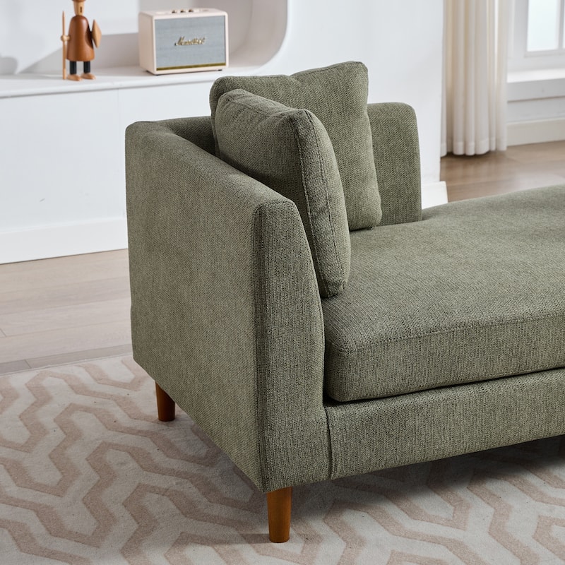 77.95" W Modern Double-Sided Chaise Lounge, Living Room Chair with Armrests Chenille Sleeper Sofa with 4 Pillows & Wood Legs