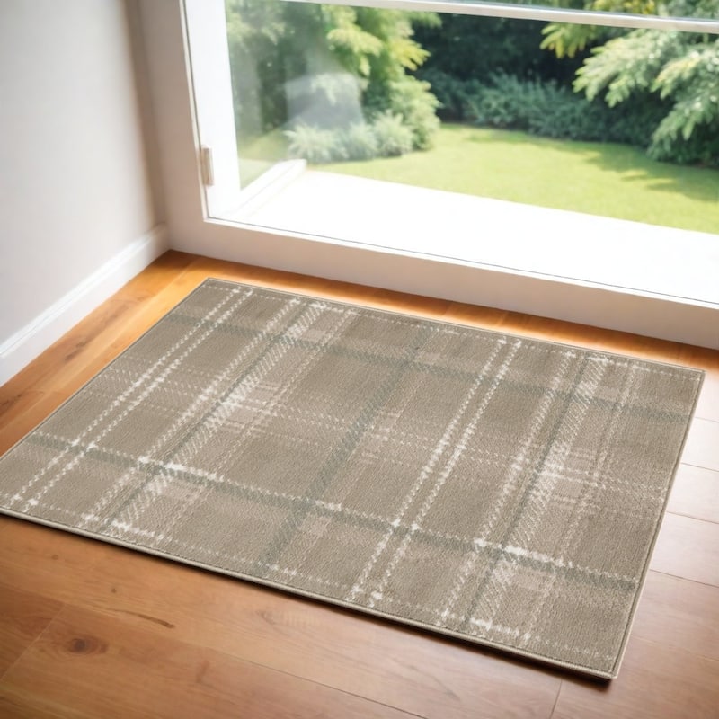 HomeRootsPlaid Country Rectangle Area Rug - 60' X '36' X '0.5 - 60' X '36' X '0.5 - Taupe/Ivory