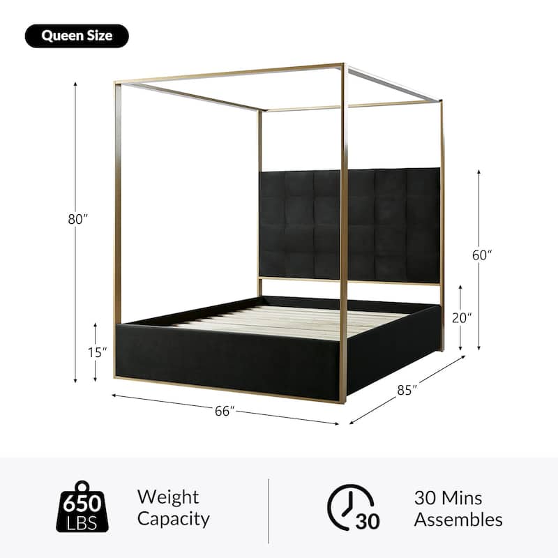 Milton Contemporary Upholstered Queen Size Canopy Bed by HULALA HOME