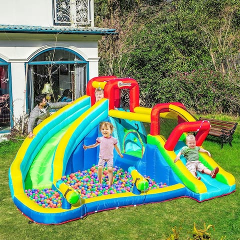 Outsunny 5-in-1 Inflatable Water Slide Kids Bounce House Jumping Castle withTrampoline Slide Water Pool Water Gun Climbing Wall