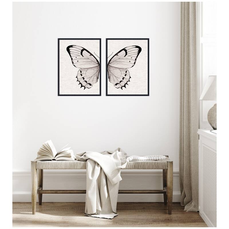 Kate and Laurel Sylvie Beaded Minimal Butterfly Watercolor Framed Canvas Art Set by The Creative Bunch Studio