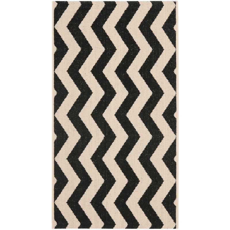 SAFAVIEH Courtyard Morganne Chevron Indoor/ Outdoor Waterproof Patio Backyard - 2' x 3' 7" - Black/Beige - Rectangle