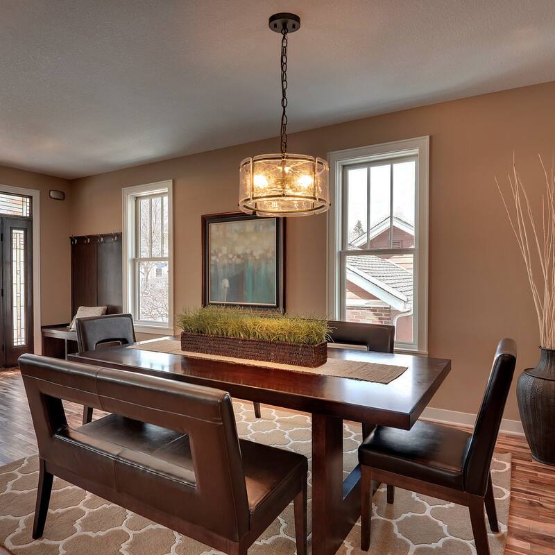 3 - Light Farmhouse Lantern Ripple Glass Drum Chandelier