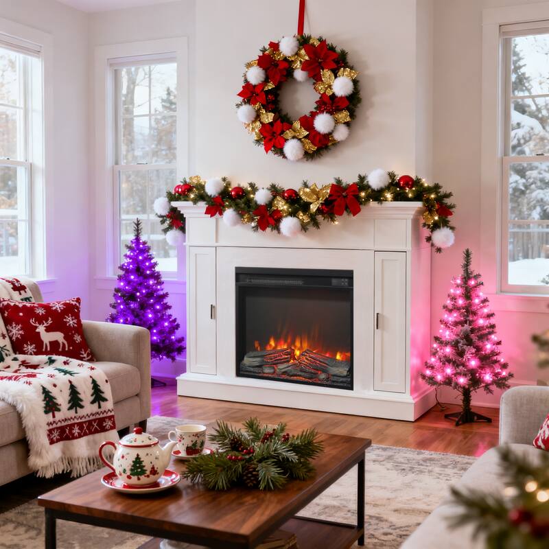 23 inch electric fireplace insert, ultra thin heater with log set & realistic flame, remote control with timer