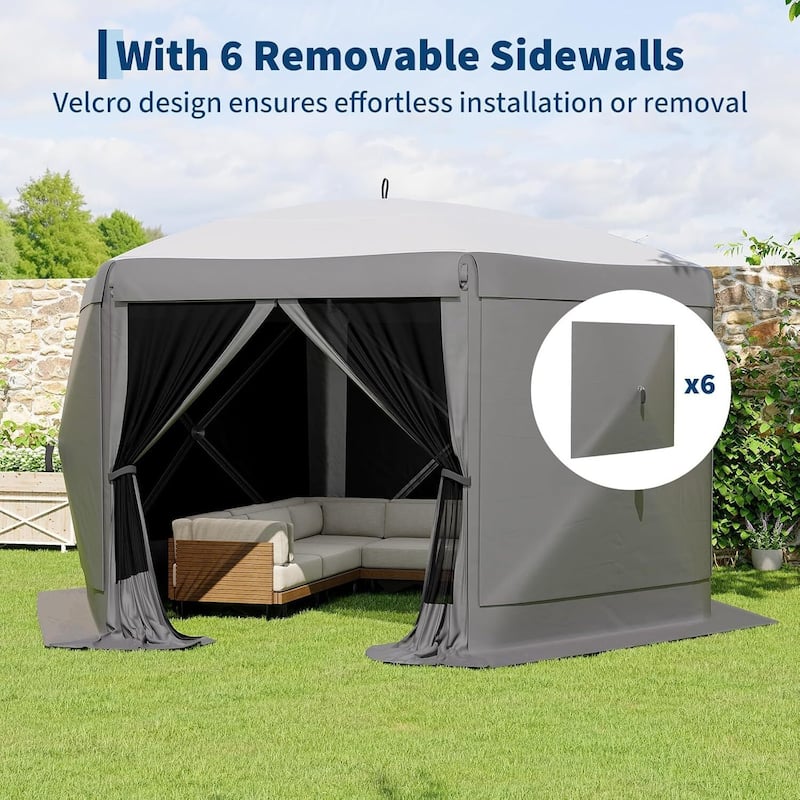 11.8FT Collapsible Gazebo Tent with 6 Removable Wind Panels for Outdoor Events, Camping, Patio, Backyard - N/A