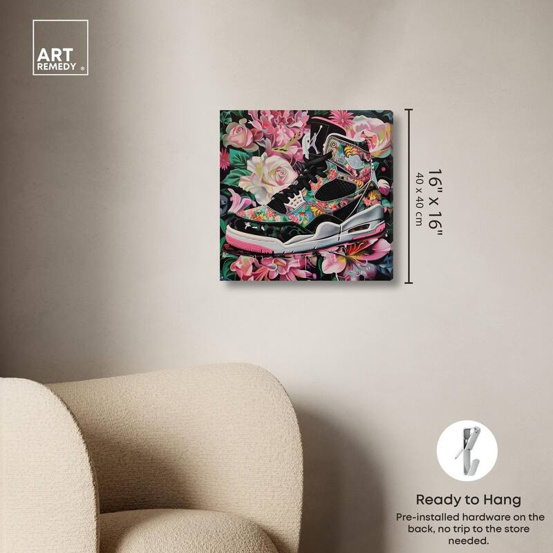 Hidden in Floral Bloom Sneaker Canvas by Art Remedy, Gallery Wrapped