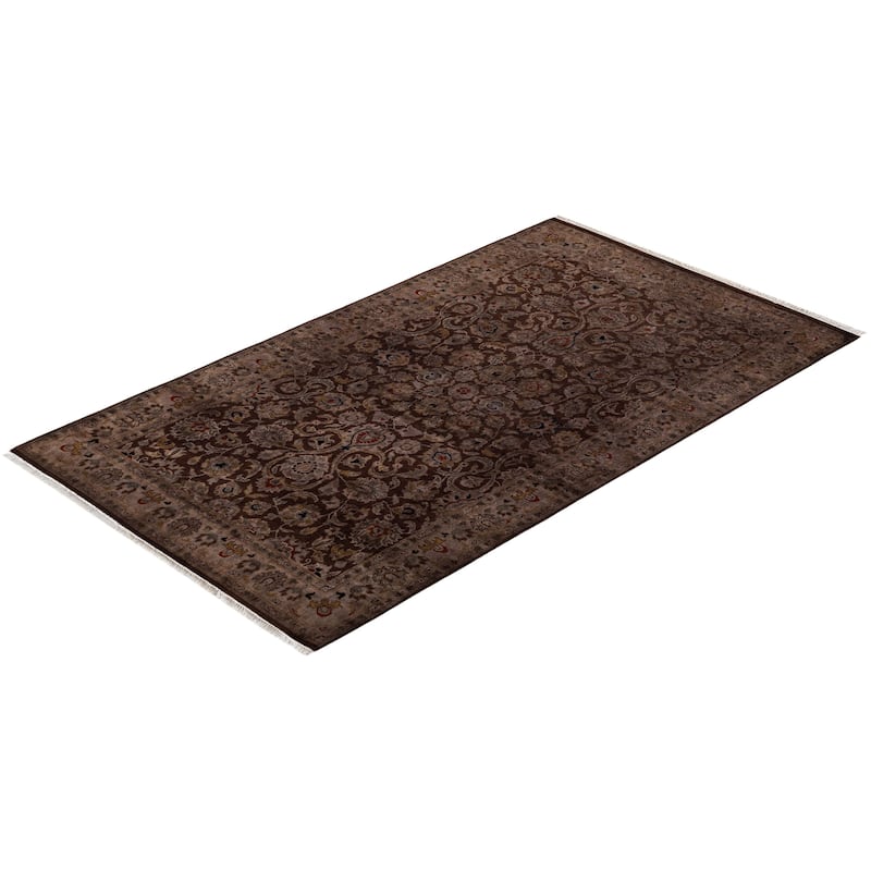 Overton Hand Knotted Wool Vintage Inspired Modern Contemporary Overdyed Brown Area Rug - 3' 2" x 5' 5"