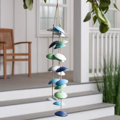 26" Cast Aluminum Metal Multi Colored Wind Chime with Jute Rope