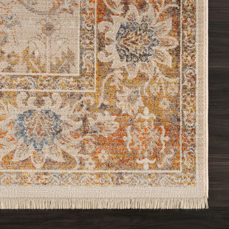 Sevita Rustic Traditional Boho Bordered Floral Area Rug