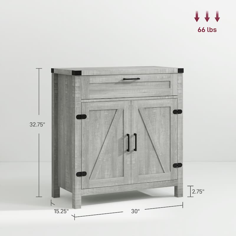 Farmhouse Buffet Cabinet with 2 Barn Doors, Drawer and Adjustable Shelf for Kitchen