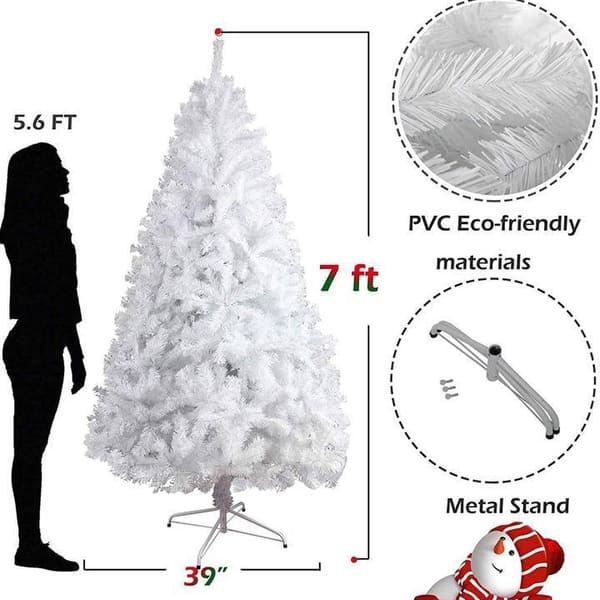 7FT White Artificial Christmas Tree with Metal Stand - On Sale - Bed ...