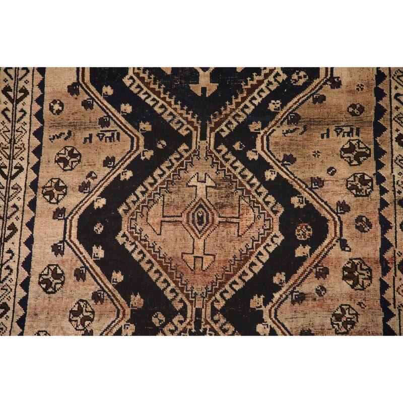 Hand Knotted Oriental 100% Wool Carpet Traditional Tribal Black Qashqai Area Rug - 7' 8'' X 4' 4''