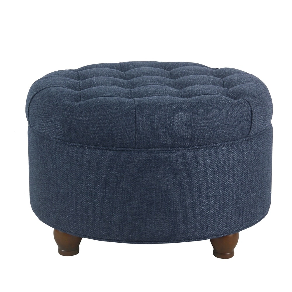 HomePop Tufted Round Storage Ottoman - Navy
