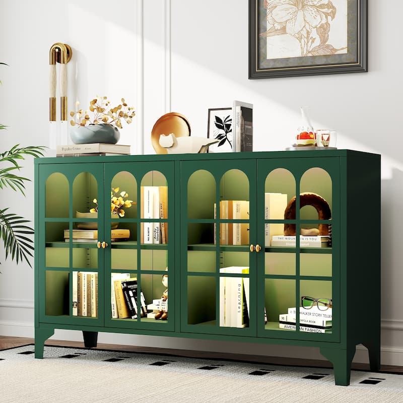 53.2"W Metal Sideboard Buffet Cabinet with Glass Doors