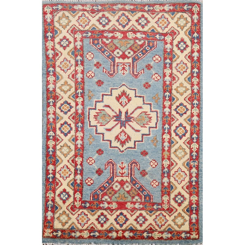 Light Blue Kazak Foyer Rug Handmade Wool Carpet - 2'0" x 3'0"