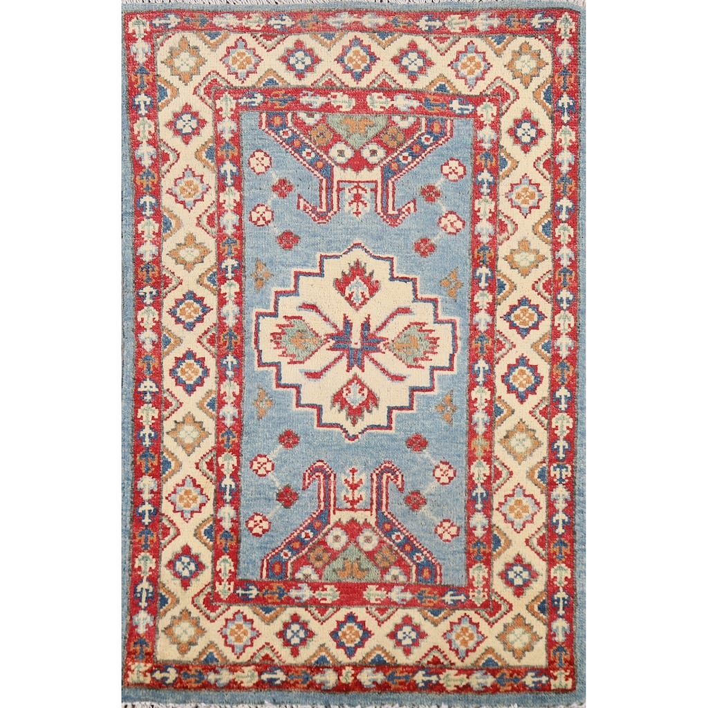 Light Blue Kazak Foyer Rug Handmade Wool Carpet - 2'0" x 3'0"