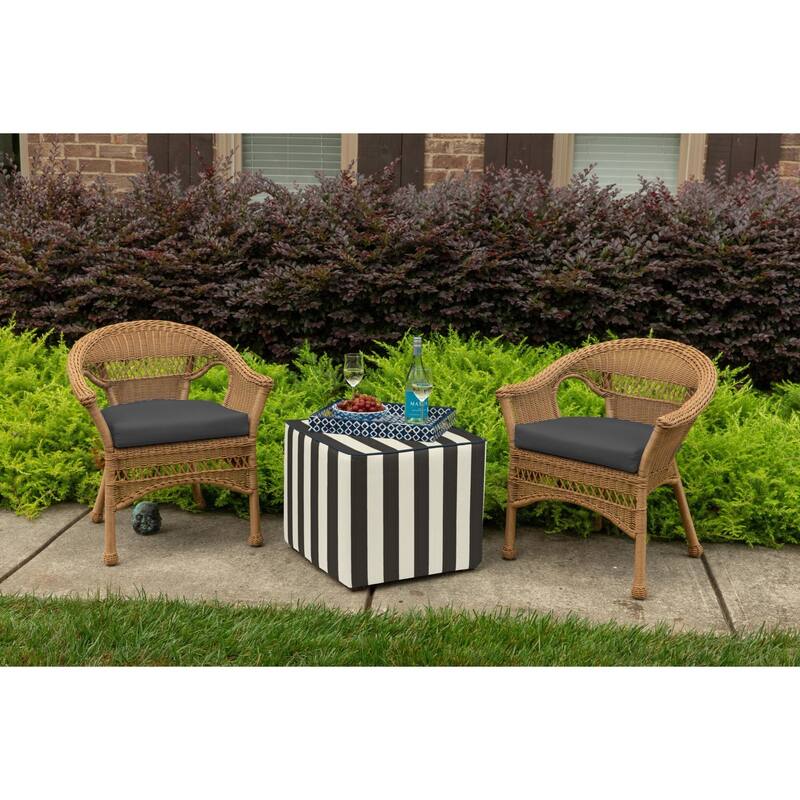 Sunbrella Solid Fabric 1-Piece Indoor/Outdoor Wicker Seat Pad Cushion, 19.5"W x 19.5"L