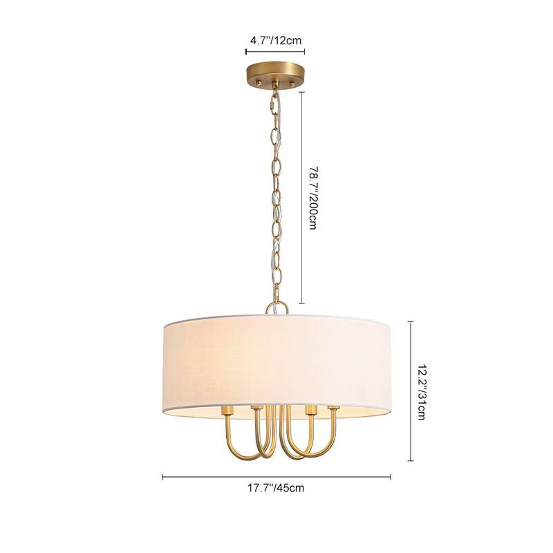 Modern Farmhouse 4-Light Drum Linen Shade Chandelier - 17.7 in