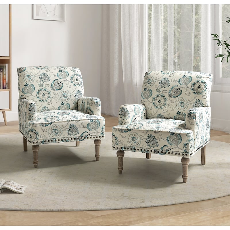 Pavia Traditional Floral Fabric Design Upholstered Accent Armchair with Nailhead Trim Set of 2 by HULALA HOME