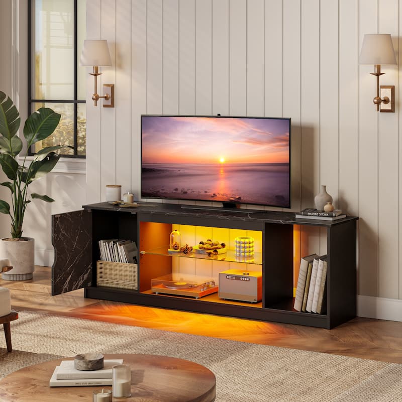 Modern TV Stand for up to 65" TVs Gaming Entertainment Center with Adjustable Shelves for PS5 - 58 inches - Black Marble