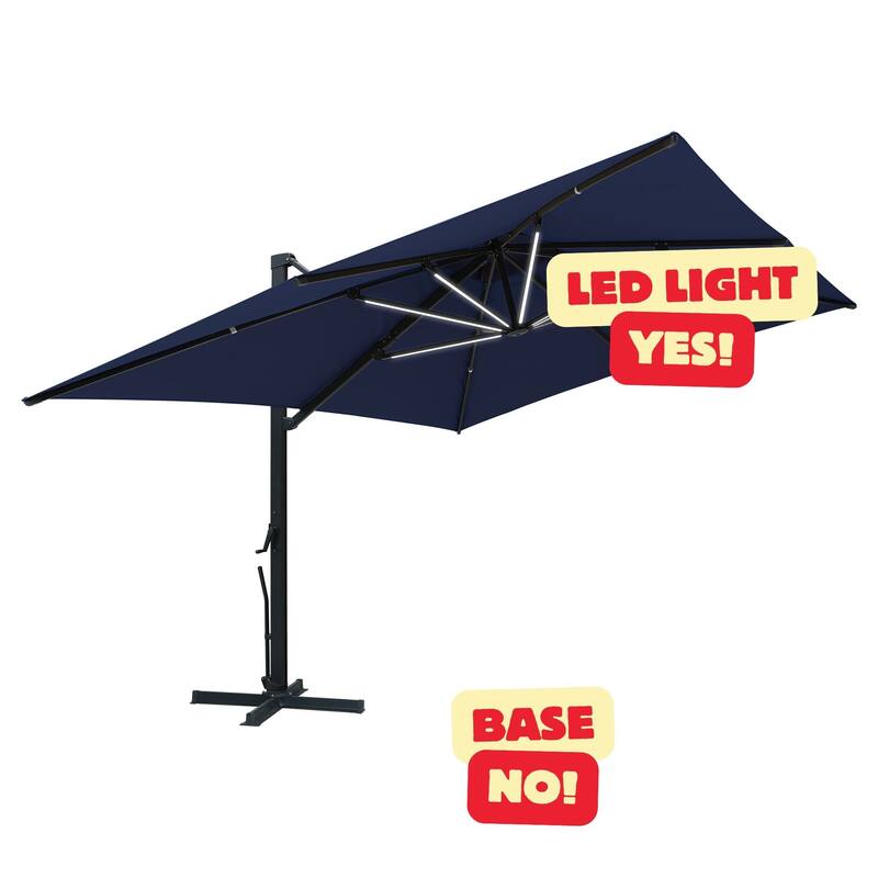 13-Ft Aluminum Dual-Roof Cantilever Umbrella - Navy NO base with LED