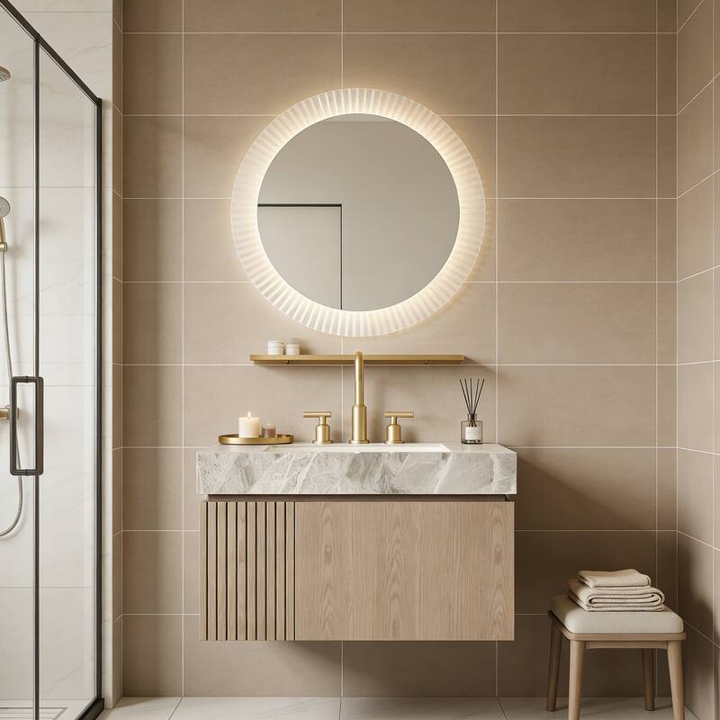 Floating Bathroom Vanity with 3 Pre-drilled Faucet Holes - 30 - Light Brown