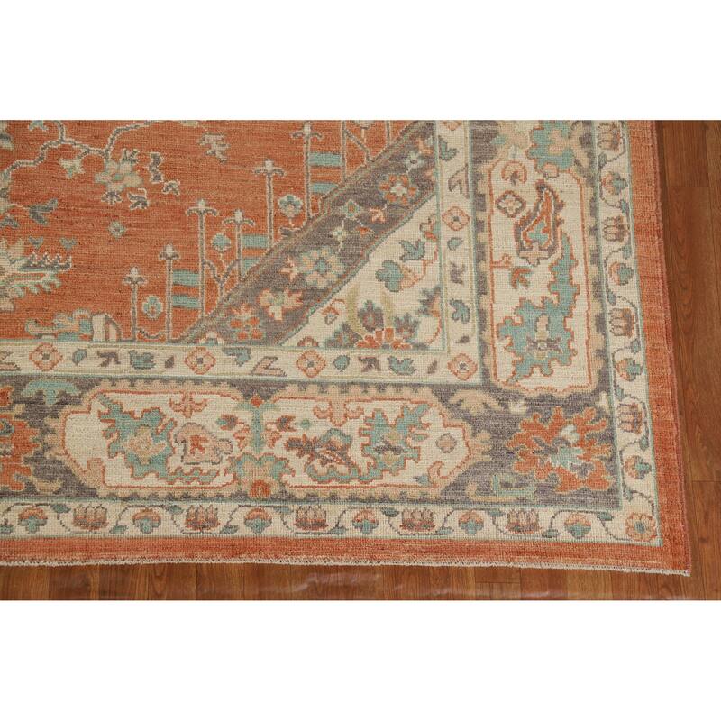 Hand Knotted Oriental 100% Wool Carpet Transitional Medallion Oranges & Rust Oushak Area Rug - 10' 1'' X 8' 5''