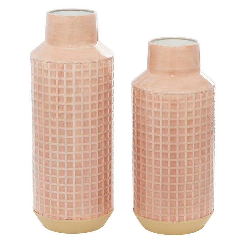 Metal Vase - Set of 2 Pink - Roche River Decor - 6"W x 6"L x 14"H