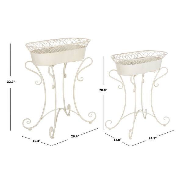 dimension image slide 2 of 4, SAFAVIEH Hendrick Victorian Scroll Iron Outdoor Planter Set of 2.