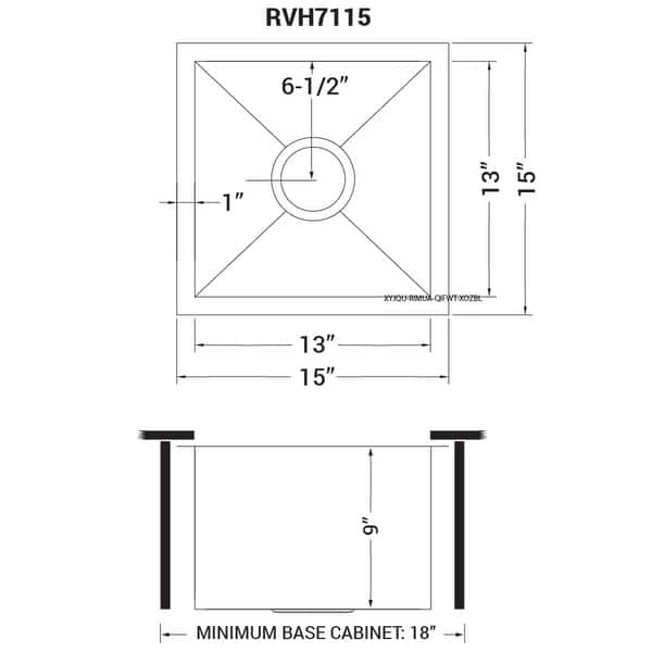 Ruvati 15 x 15 inch Undermount 16 Gauge Zero Raduis Bar Prep Square ...