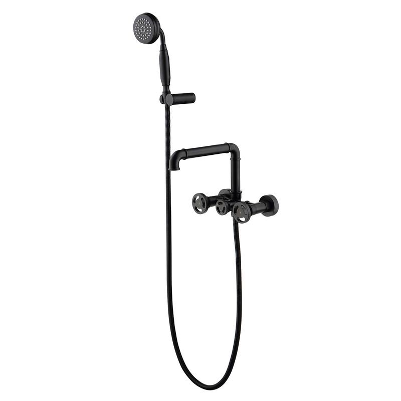 Modern Wall Mounted Bathtub Faucet Tub Filler With High-pressure Handheld Shower in Black / Gold