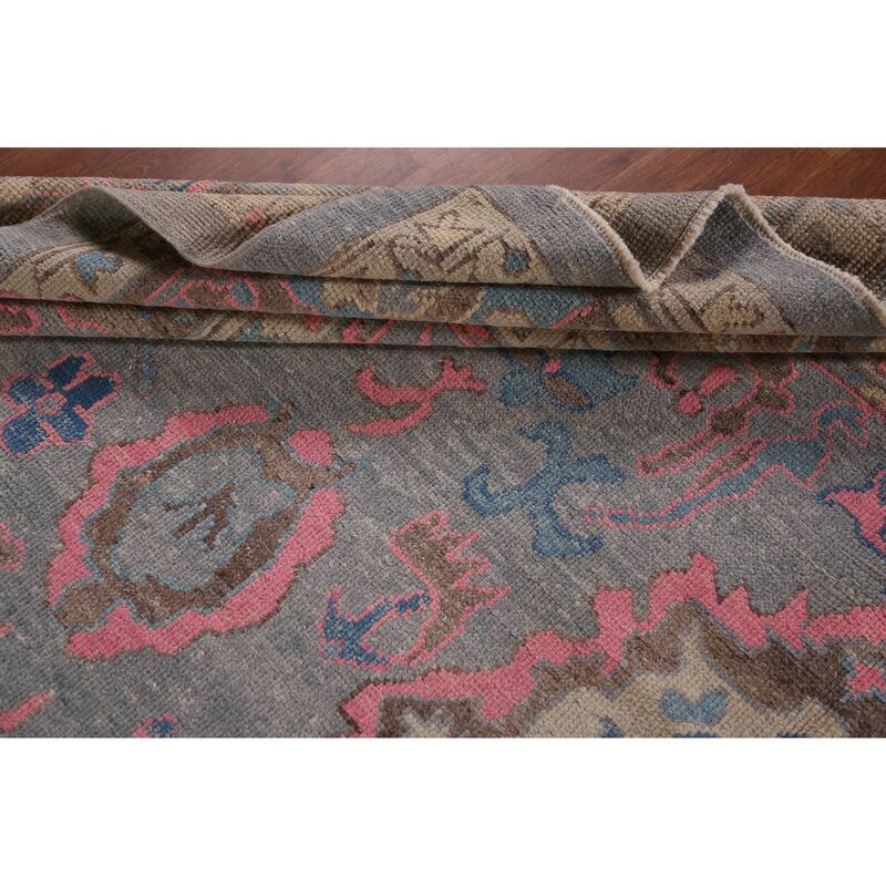 Hand Knotted Oriental 100% Wool Carpet Transitional All-Over Navy Blue & Blues Oushak Area Rug - 14' 0'' X 10' 4''