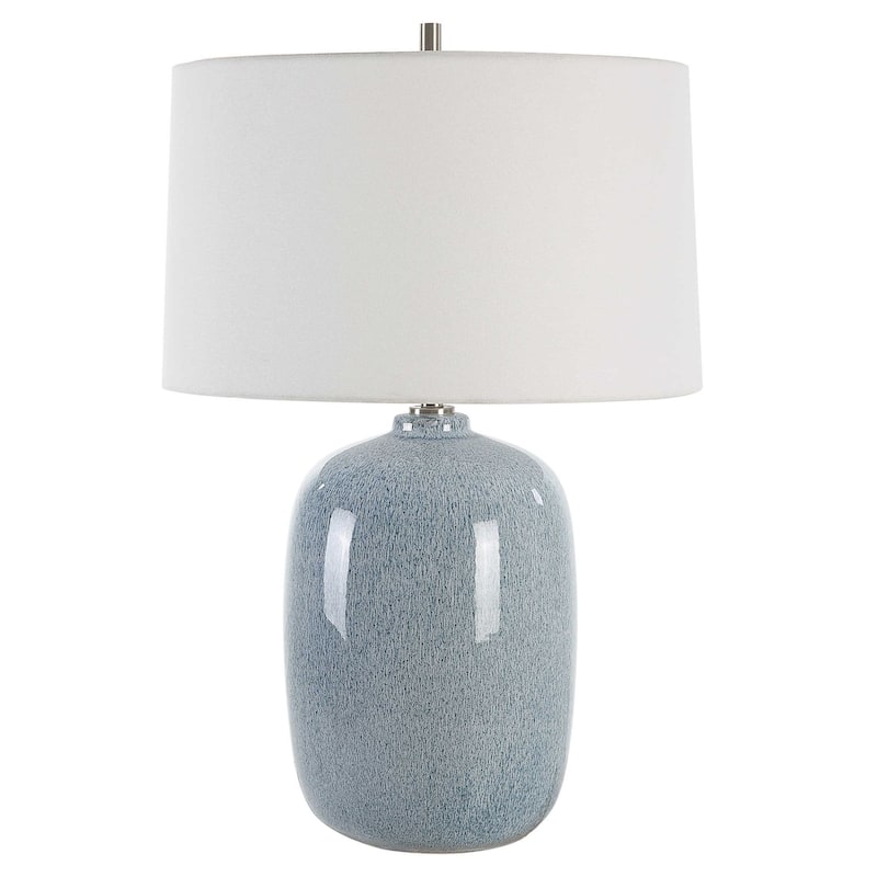 Glossy Ceramic Table Lamp with Tapered Shade - 27" - Blue and White
