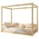 preview thumbnail 4 of 8, Twin Rubber Wood Canopy Floor Bed with Fence Guardrails, Minimalist Design and Safe Play Space
